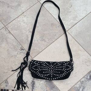 RAPSODIA Suede Studded Black Crossbody Bag